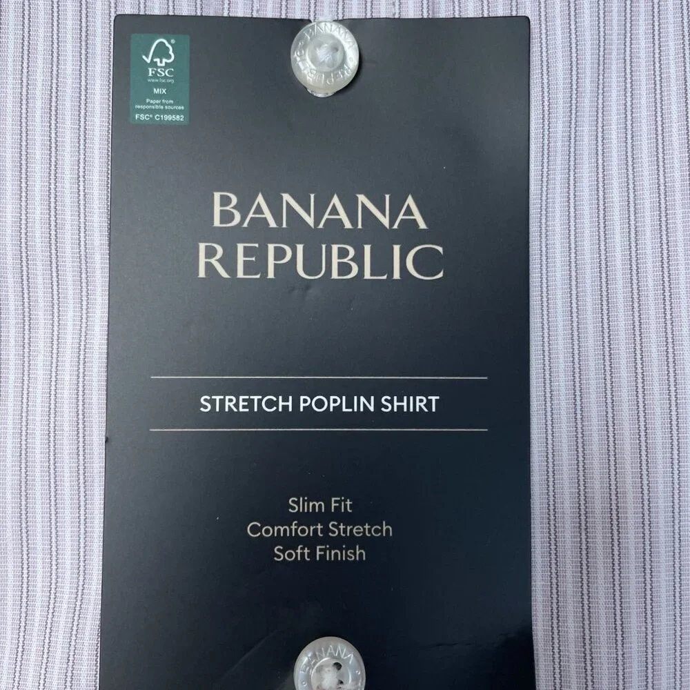 Banana Republic Men's M Slim Fit Stretch Poplin Dress Shirt Purple Striped L1319